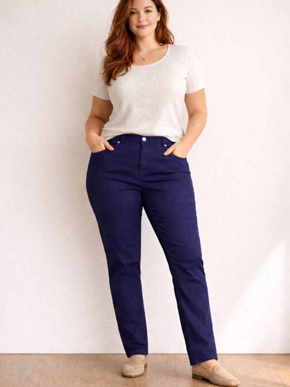 2 fo $30 | Alia Indigo Straight Leg Pants | Mid-Rise Stretch Workwear Essential